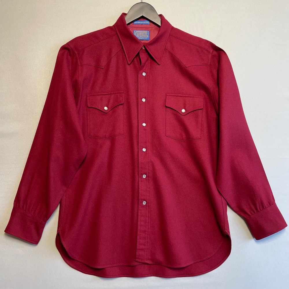 Vtg 70s Pendleton High Grade Western Wear Shirt Men's L Red Wool Pearl Snap